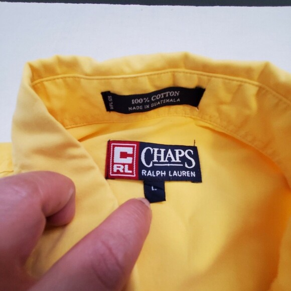 Vintage Chaps Ralph Lauren Button Up Shirt Logo Pocket Yellow Mens size Large - Picture 4 of 9